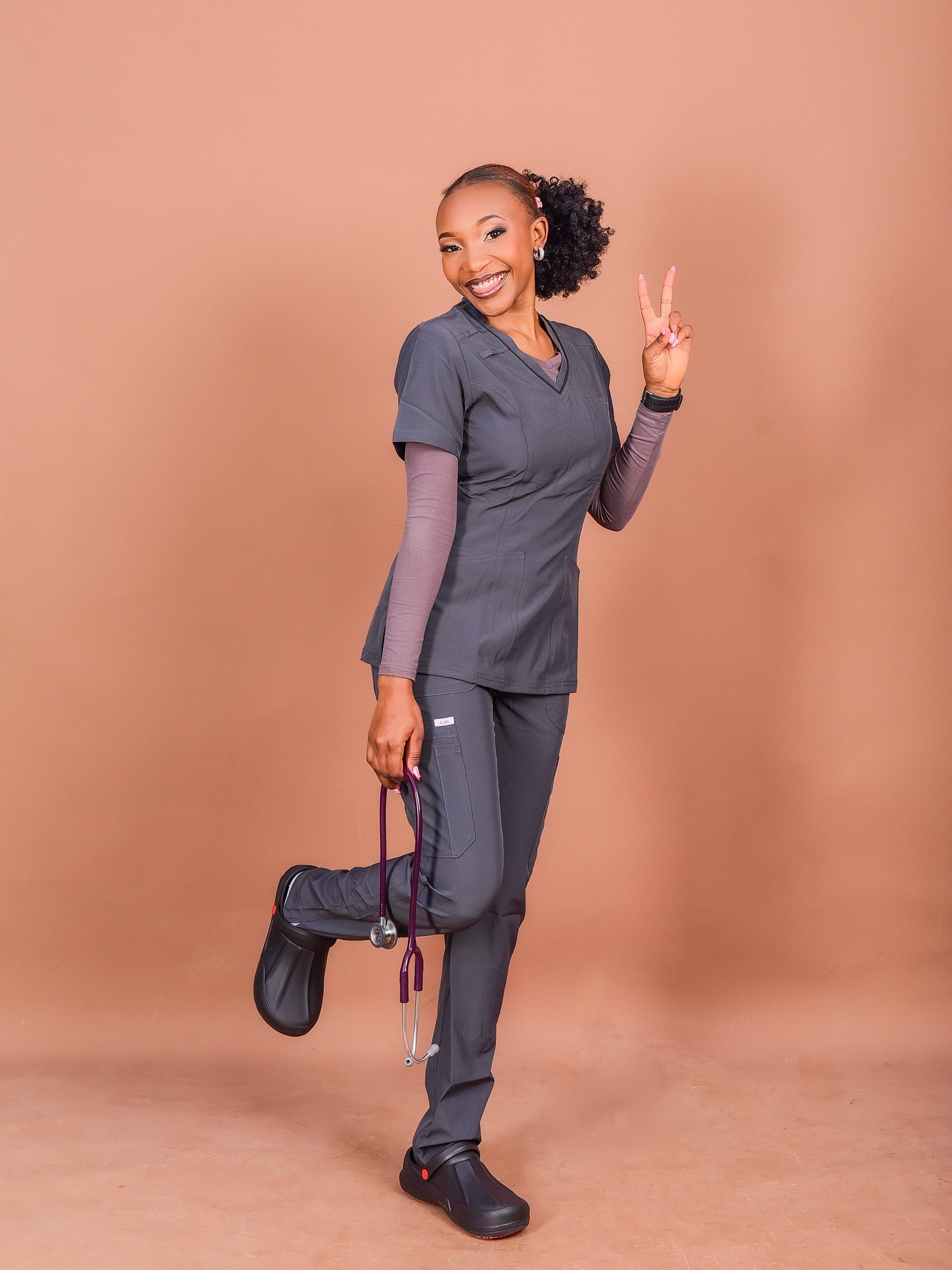 Pewter grey nursing scrubs for healthcare professionals in Kenya