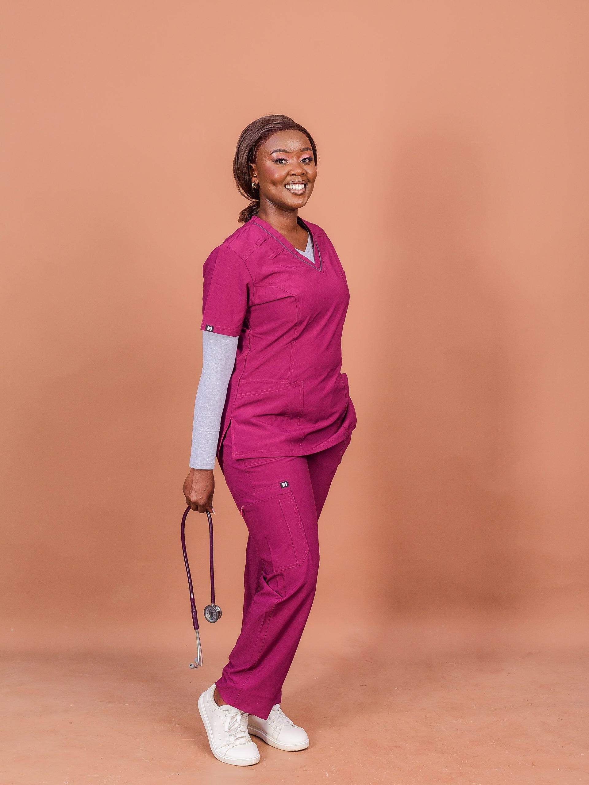 burgundy-alma-scrubs-kenya.jpg Burgundy Alma scrubs for nurses and healthcare professionals in Kenya